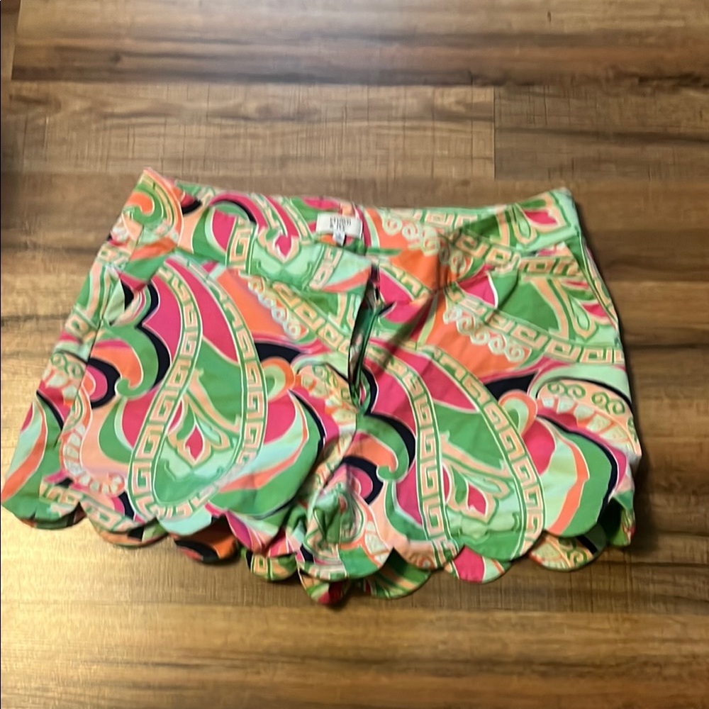 Crown & Ivy High Waist Pink and Green Tropical Shorts